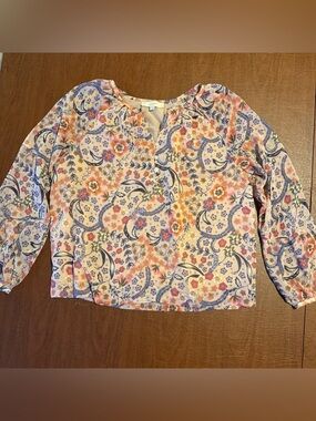 LOFT Cream Floral Paisley V-Neck Blouse